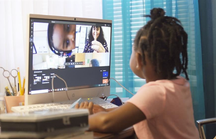 a child in a virtual morning meeting